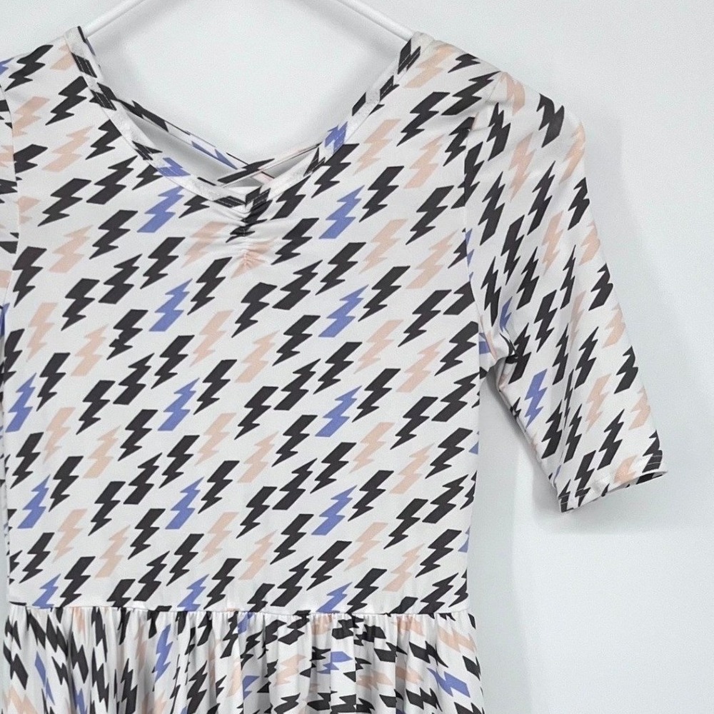 NWT Dot Dot Smile Skater Dress Girls 8/10 White Lightning Bolt Retro Indie Funky